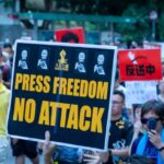 Demonstrasi menuntut kebebasan pers di Hong Kong.